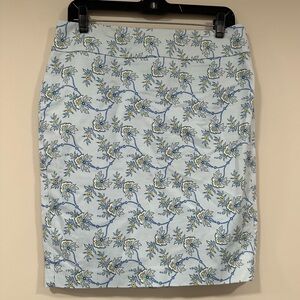 ANN TAYLOR Light Blue Multi Vine Floral Pencil Skirt Cotton Stretch Size 10P